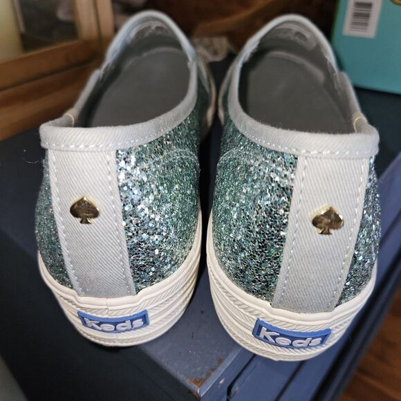 Keds x Kate Spade Sz 11 Light Blue Green Glitter Triple Decker Slip On Shoes NEW - Picture 4 of 7